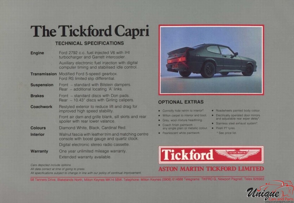 1983 Aston Martin Tickford Capri Brochure Page 3